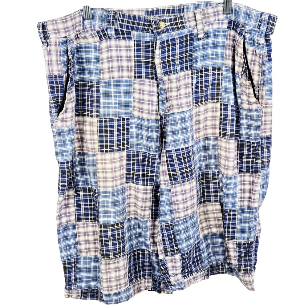 Men's Vintage Y2K Tupac Makaveli Size 36 Patchwork Plaid Shorts Streetwear